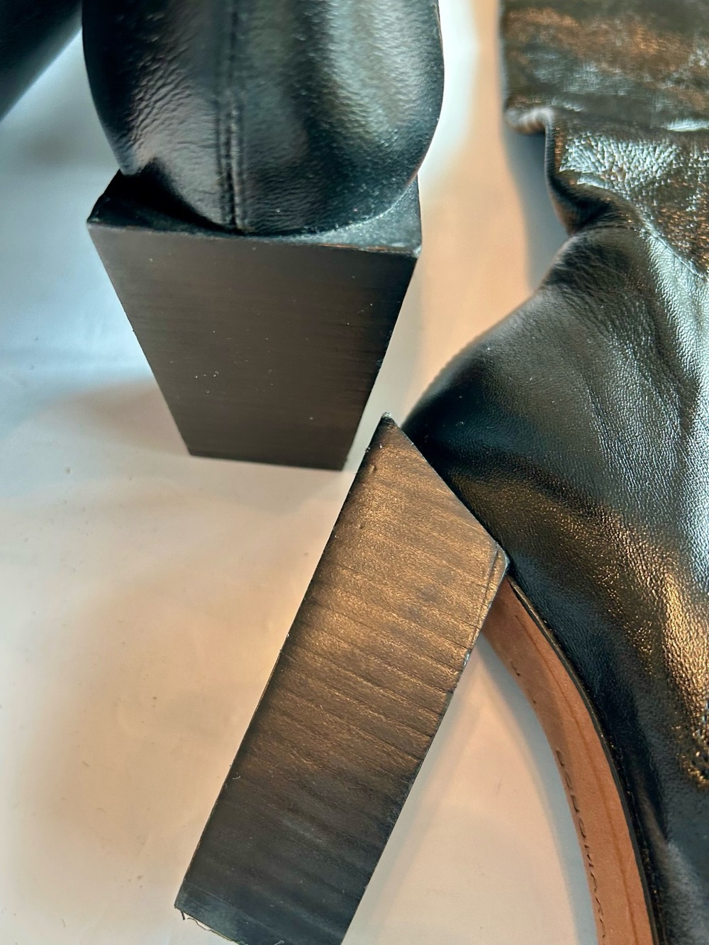 BCBG Black Leather Over-the-Knee Block Heel Boots - Picture 3 of 10